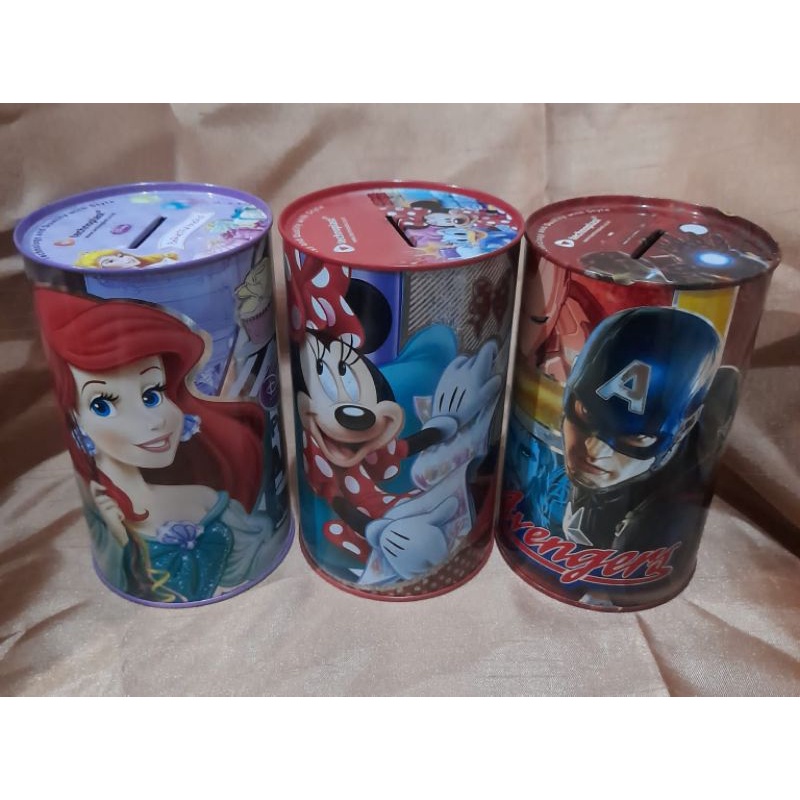 Celengan Anak Kaleng Lucu Karakter Gambar Superhero Princess Mickey Mouse
