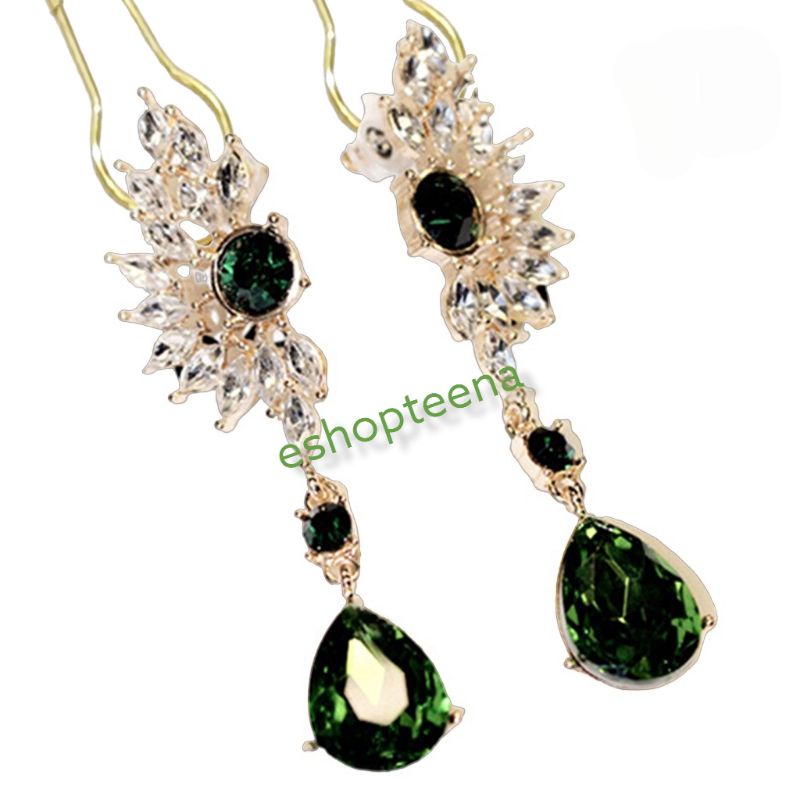 A114 anting hijab juntai full diamond green_anting jilbab