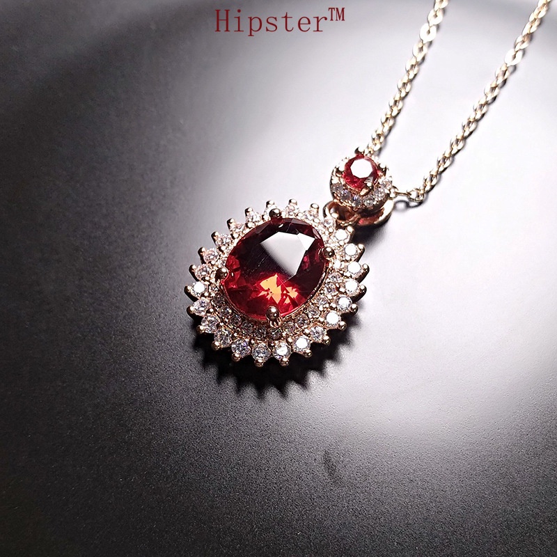 Hot Sale Fashion All-Match Personalized Natural Ruby SUNFLOWER Pendant Necklace