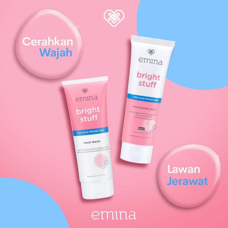 EMINA Bright Stuff For Acne Prone Skin Series | Moisturizing Cream|Face Wash 100/50 Gr