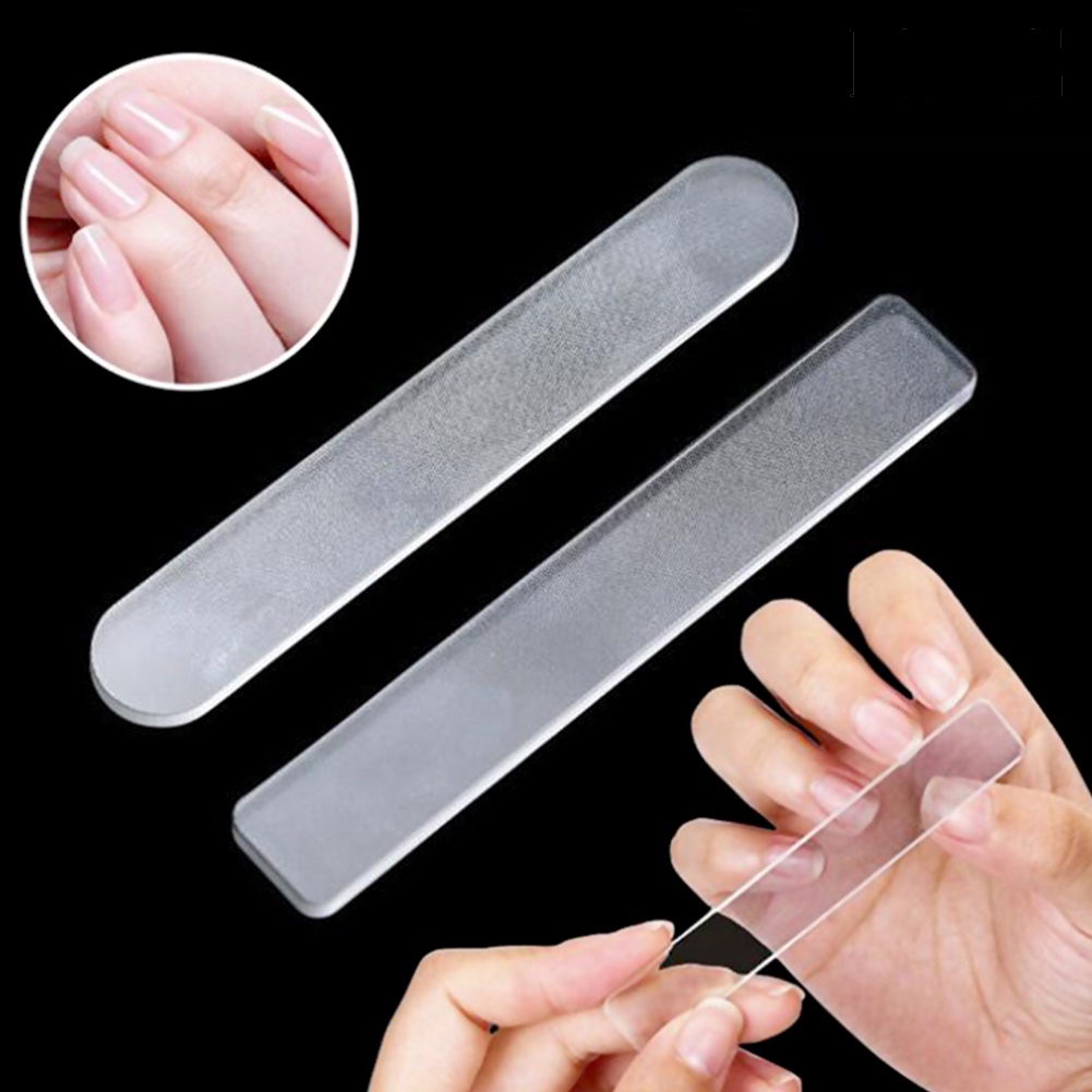 Alat Kikir Kuku Mini Portable Bentuk Persegi Panjang Bahan Kaca Bening Dengan Kotak Untuk Manicure