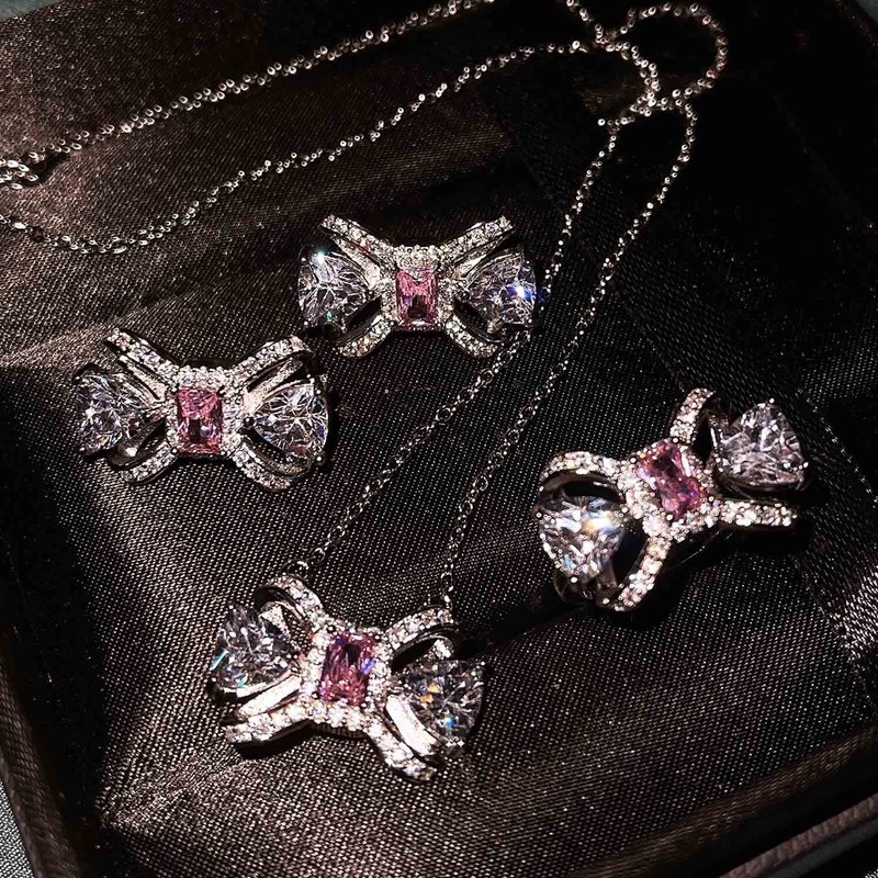 INS Cold Style Diamond Bow Color Matching Jewelry Set