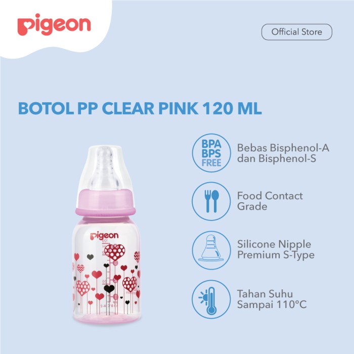 PIGEON BOTOL SUSU PP CLEAR RP 120 ML &amp; 240 ML - PINK