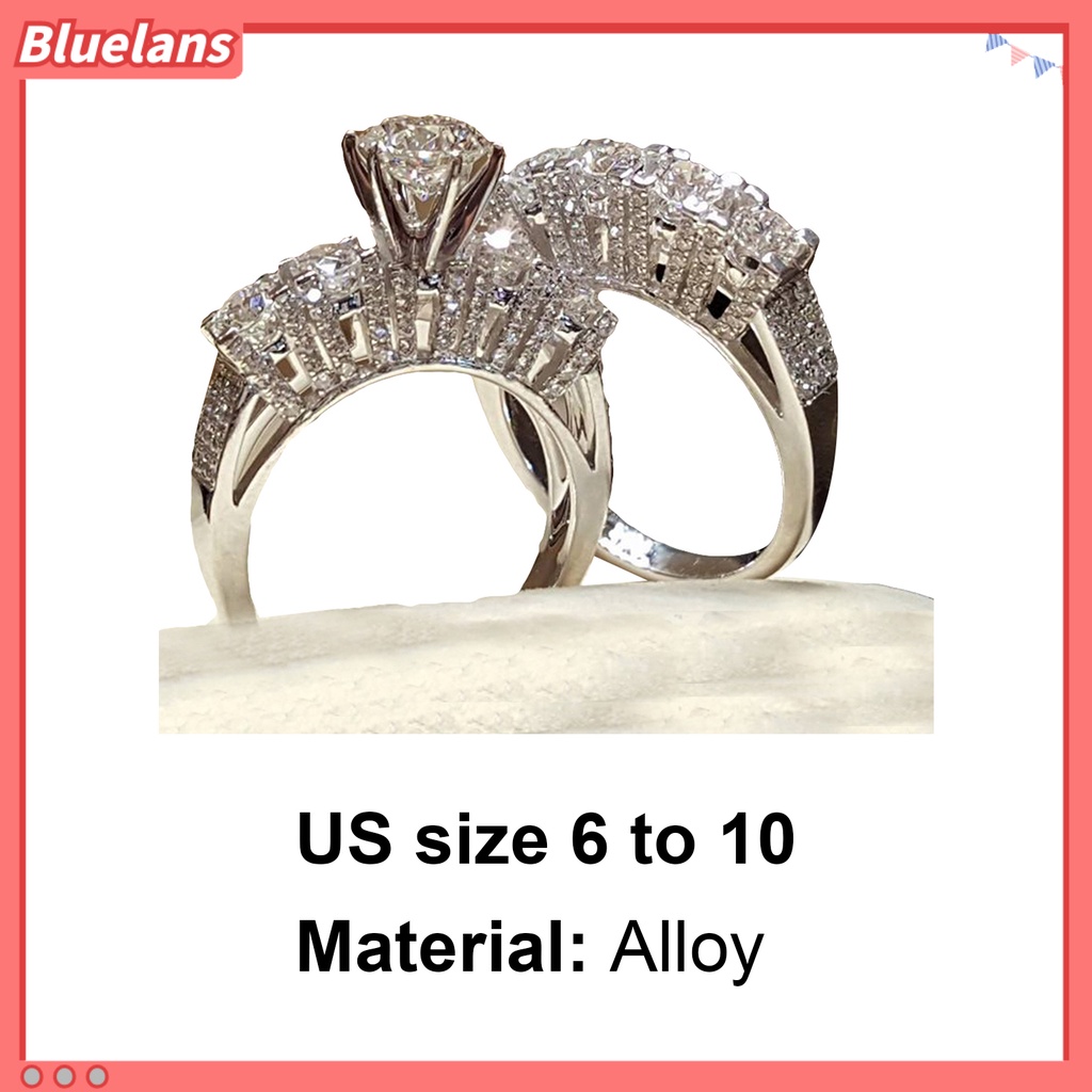 Bluelans 2Pcs Cincin Berlian Imitasi Glossy Untuk Pasangan