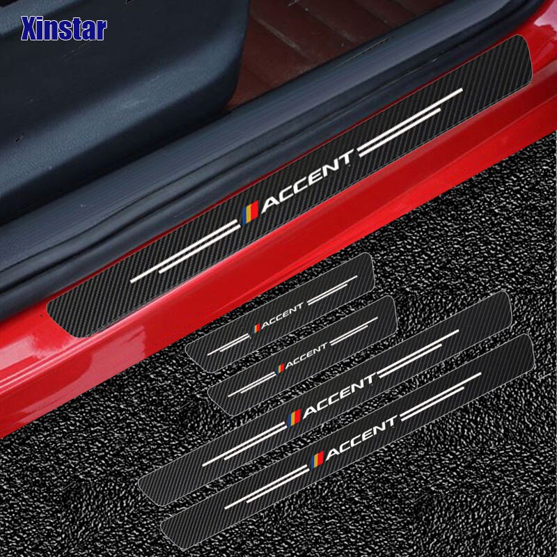 4pcs Stiker Label Pelindung Pintu Mobil Bahan Carbon Fiber Untuk Hyundai Accent