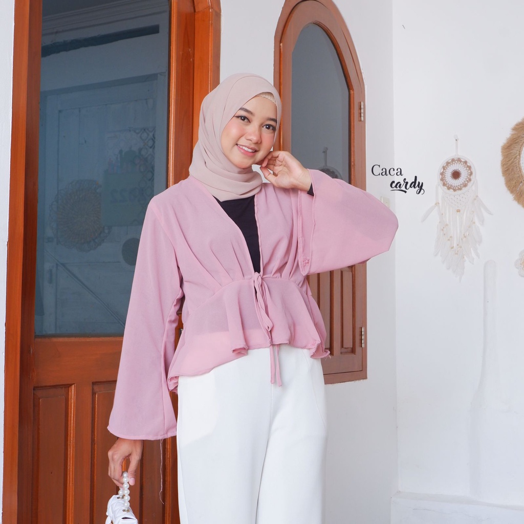 Caca Cardy Outerwear Wanita/ BLOUSE CERUTY KOREAN STYLE DERA BLOUSE POLOS PREMIUM SERUT KARET TALI HITS SELEBGRAM FASHION WANIT