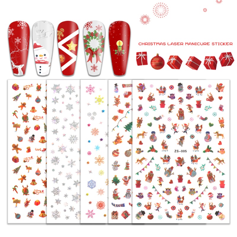 Siy Stiker Kuku Motif Natal Warna-Warni Untuk Dekorasi Nail Art Diy