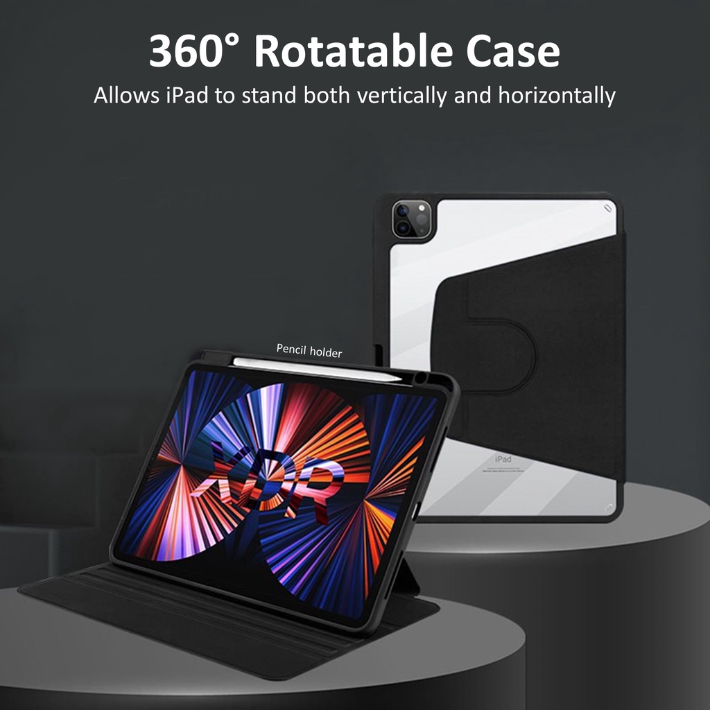 360 Degree Rotateable Ipad Case Acrylic  Crystal Clear Premium Quality With Smart Autolock Foldable Case for iPad Pro 11 Inch  Ipad Air 4/5 360 Derajat Rotation Cover Casing Pelindung Ipad Gen 9/8/7 Rotate Bahan Akrilik Bening