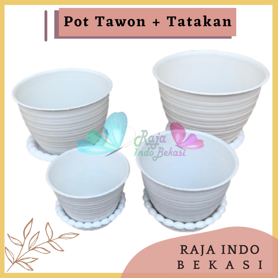 Pot Tawon 10 12 15 18 + Tatakan Putih-MDN Pot Bunga + Tatakan satu set dengan tatakan pot tawon putih pot tanaman hias bonsai kaktus Pot Bunga Murah Ukuran 15 18 21 24 27 cm