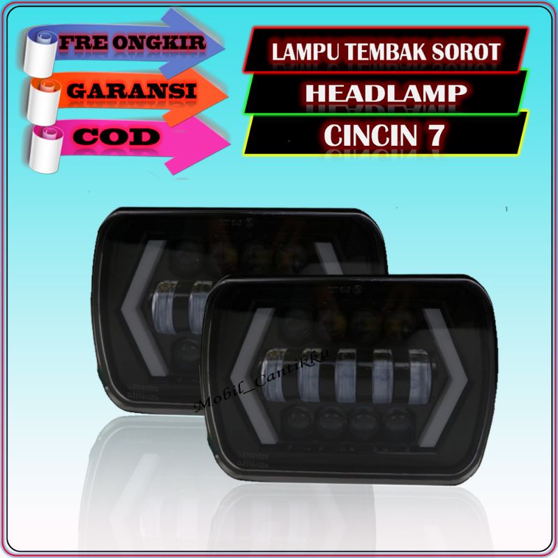 Lampu Tembak Sorot Variasi Led Headlamp Kotak Rubicon Cincin 7  Mobil Sepasang