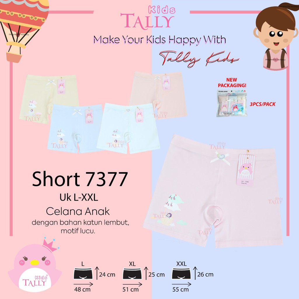 CD Short Anak Perempuan Tally 7377 Pack isi 3pc