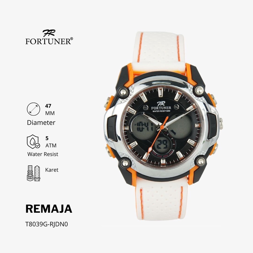 Jam Tangan Anak Fortuner Jam Tangan Remaja Analog-Digital Water Resist Rubber Thurstain(B9A4) Jam Ta