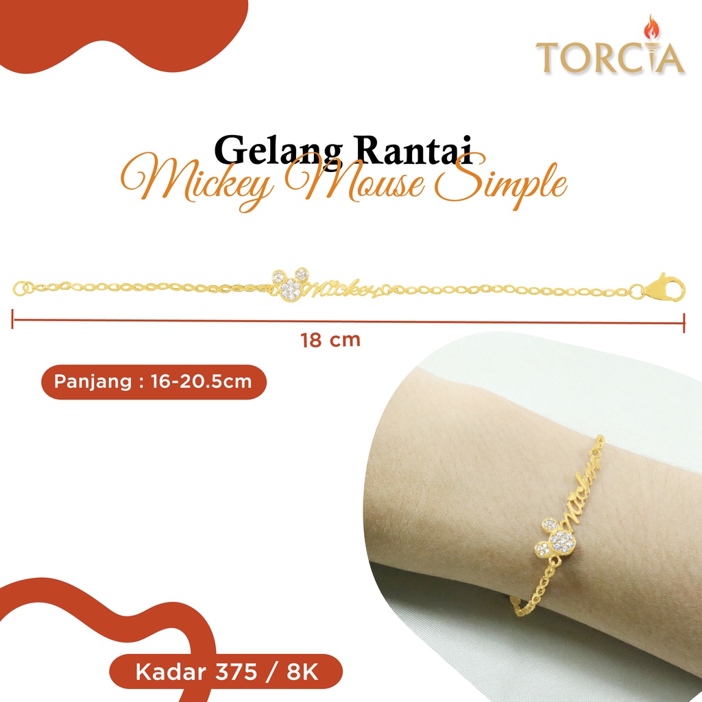 Gelang Rantai Emas Asli Mickey Mouse Simple Kadar 375 Torcia