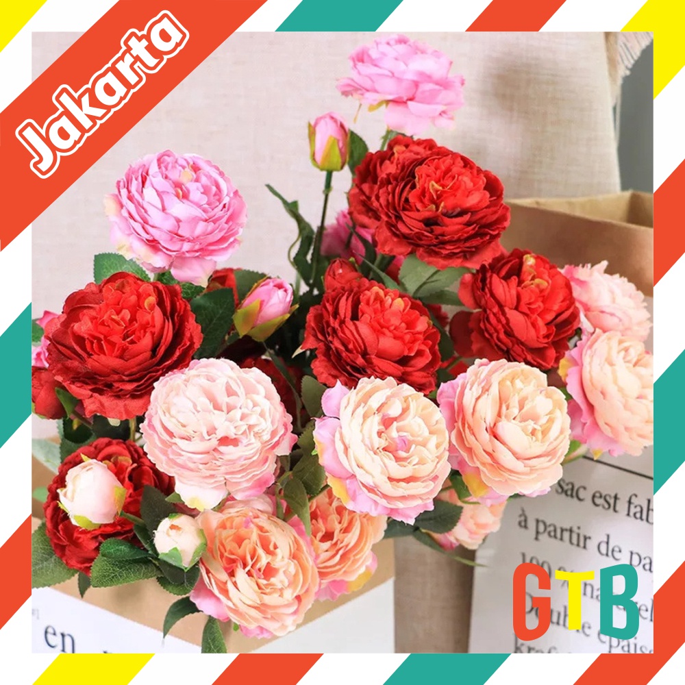 ❤️GTB❤️ Tanaman Hias Plastik Artificial Tangkai Bunga Peony Artifisial Mawar Edelweis Kering Murah Import F002