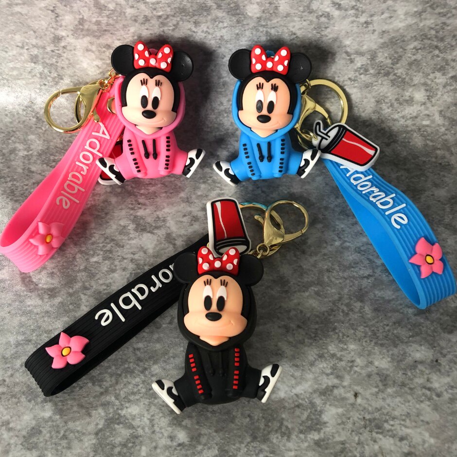 Mouse Piakchu Figure Doll Key Chain For Girls Bag Charms Car Pendant Keyrings Cartoon Stitch Mickey Minnie Keychains