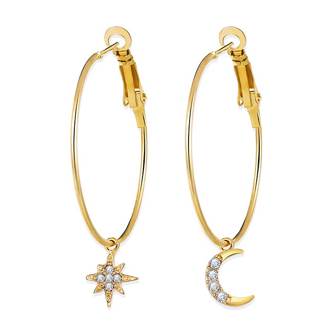 LRC Anting Set Fashion Golden Full Diamond Star Moon Alloy K18752