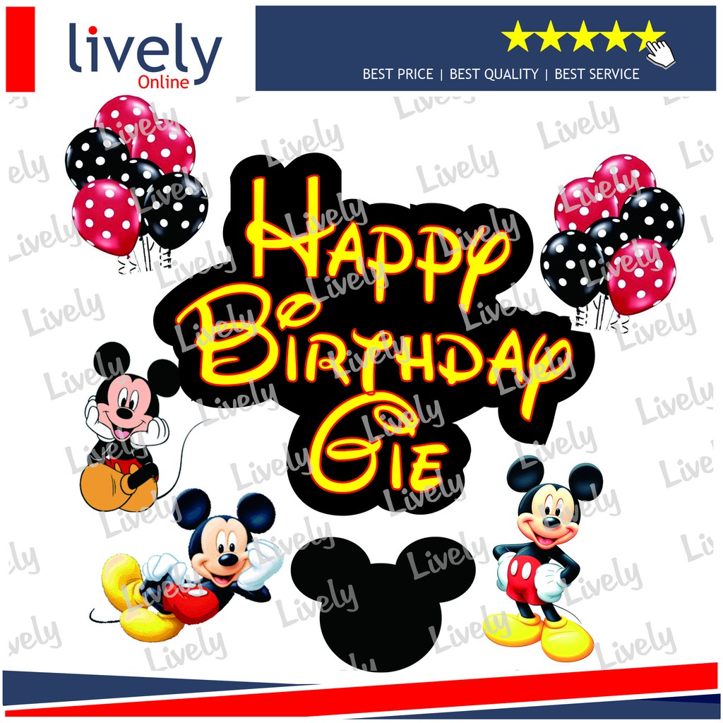 CUSTOM NAMA CAKE TOPPER KARAKTER HIASAN KUE HBD HAPPY BIRTHDAY MICKEY 03 set