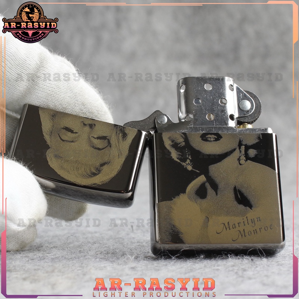 BISA COD! Korek Api Minyak Zippo Black Ice Light Hitam Motif Marilyn Monroe 150