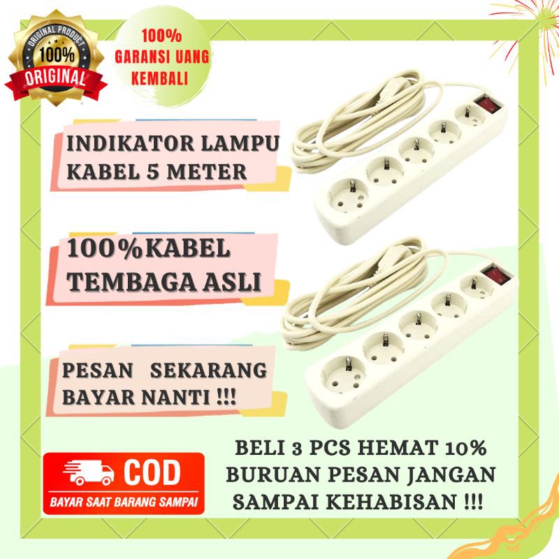 Stop Kontak Kabel 5 Lubang Soket +5 Meter Kabel Kuningan/Terminal Listrik Colokan Kabel 5 METER