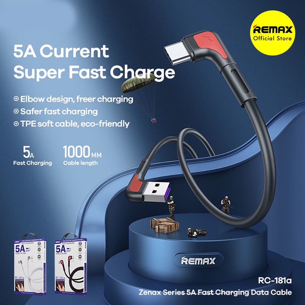 REMAX Zenax RC-181A Kabel Data Charger Type C Fast Charging 5A Elbow Design