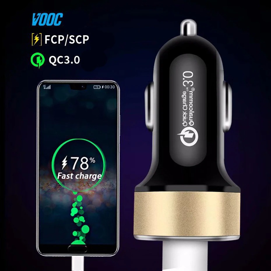 Leeioo Car Charger Dual USB Port QC3.0 2.4A LCD Display - LE001 - Black