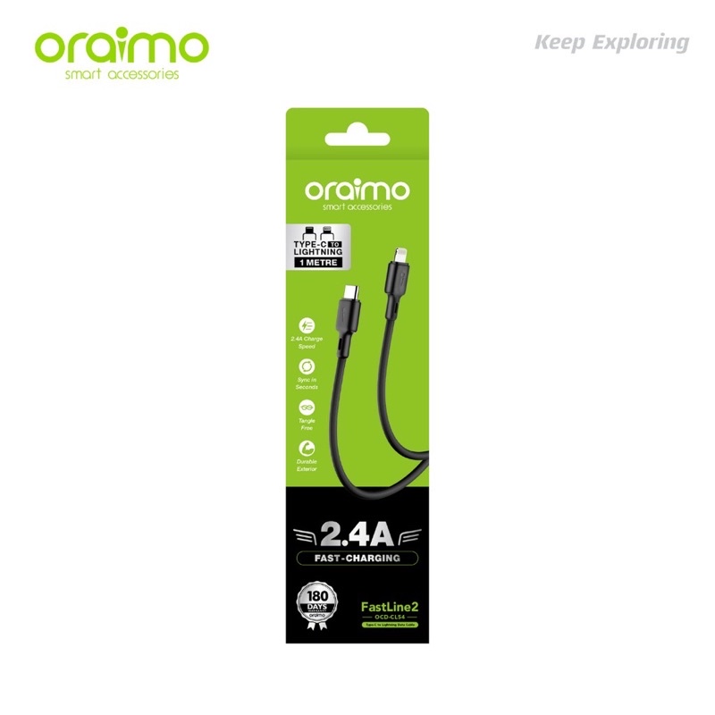 Oraimo OCD-CL54 Fastline 2 Kabel Data Type-C - Lightning 2.4A Fast Charging - Garansi 1 Tahun