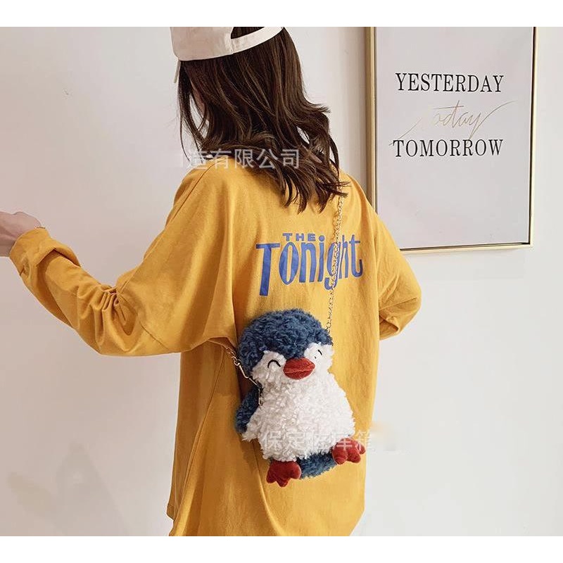 TAS BONEKA PINGUIN SELEMPANG PENGUIN BAG SLING Kartun Tas Wanita Gaya Korea Animal Binatang Lucu Mewah Tas Sling Boneka Rantai Premium Bulu Berkualitas Fluffy Cute Tas Selempang Anak Karakter