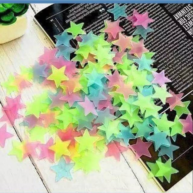 (NCS) Bintang Per  Set isi 100 pcs Glow In The Dark Sticker 3D / Stiker Fosfor Menyala Dalam Gelap