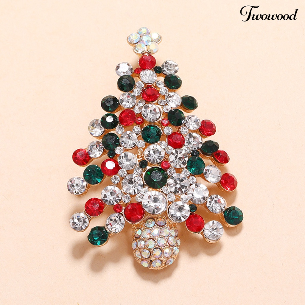 Twowood Women Brooch Pin Christmas Tree Shape Colorful Rhinestone Jewelry Shiny Rhinestone All Match Brooch for Christmas