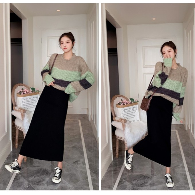 rok span/rok korea rajut/rok panjang/rok plisket premium korean style Model Longgar