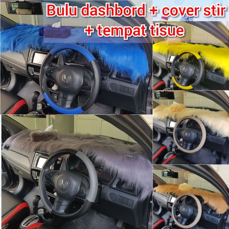 paket hemat bulu dashboard, tempat tisue tisu bulu dan cover stir semi kulit