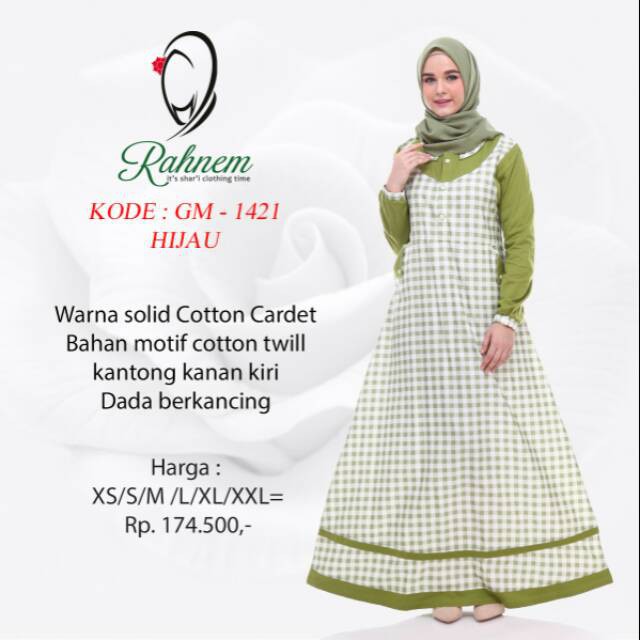 gamis rahnem gm 1421/ gamis katun/ gamis kotak-kotak/ dress/ busana muslim wanita