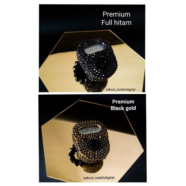 seri HITAM - PREMIUM tasbih digital LED / LED Alarm swarovski - Basic Hitam