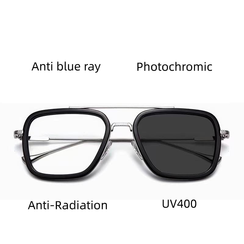 Kacamata Photochromic Pelindung Radiasi 2 IN 1 Anti blue Light Bingkai Besi Untuk Pria Dan Wanita