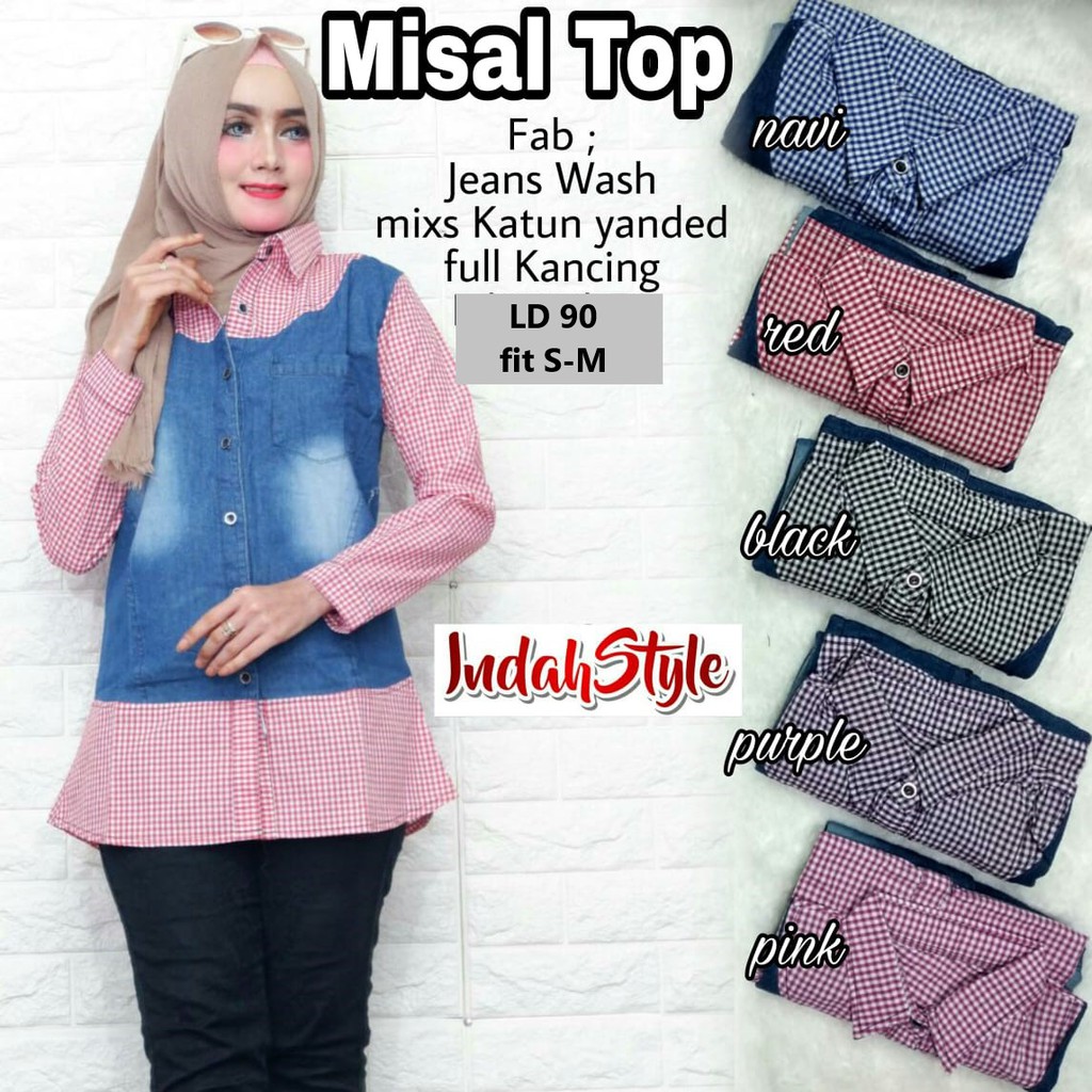 VERO kemeja wanita misal top katun jeans kekinian HQ