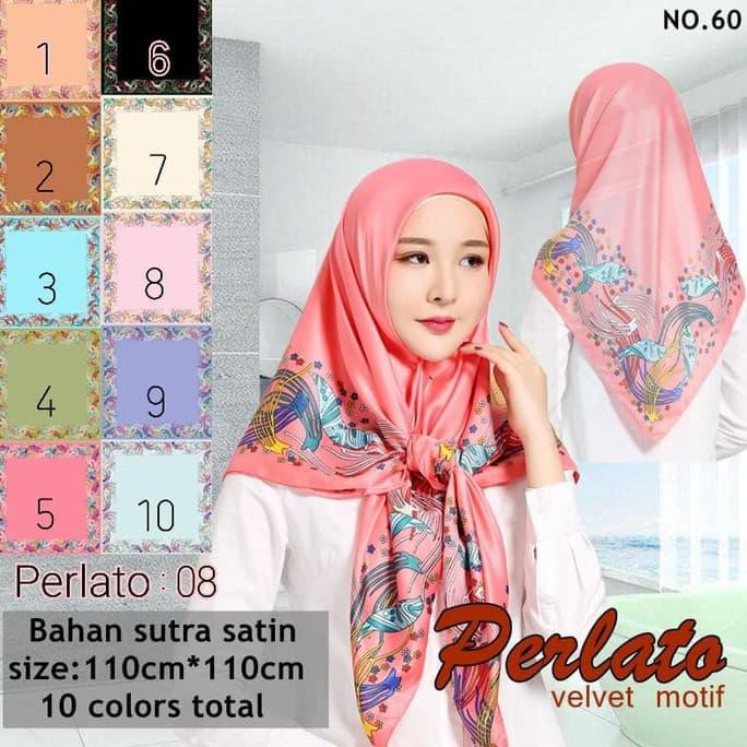 Jilbab Segi Empat Satin Velvet Motif Polkadot Bunga seri : PERLATO 08