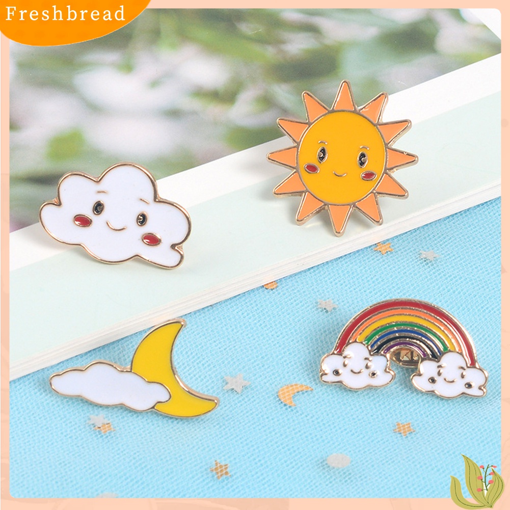 Fresh| Bros Pin Enamel Desain Kartun Matahari Bulan Awan Pelangi Untuk Kerah Tas