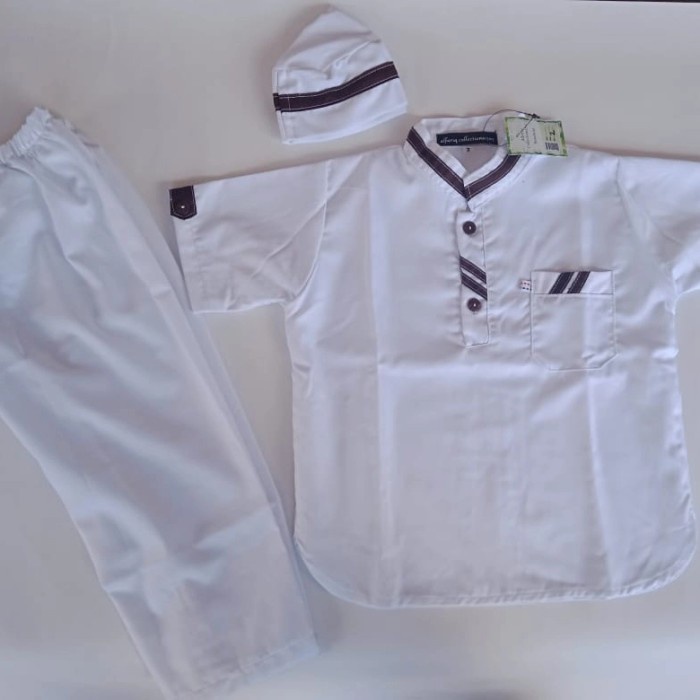 2A0Dflg Setelan Baju Koko Anak Laki-Laki Turkis Baju Muslim Koko Modern - Putih, 1 Fsg0011H