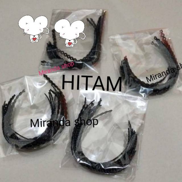 Karet behel motif O power chain tarik sambung warna HITAM, 1 pac = 1 meter