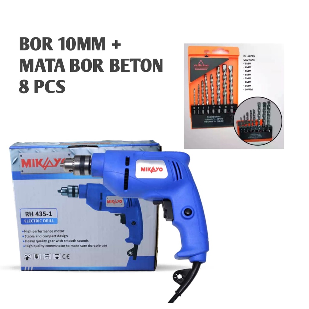 PAKET MESIN BOR LISTRIK 10MM MESIN BOR TANGAN 10 MM BONUS MATA BOR BETON 8 PCS