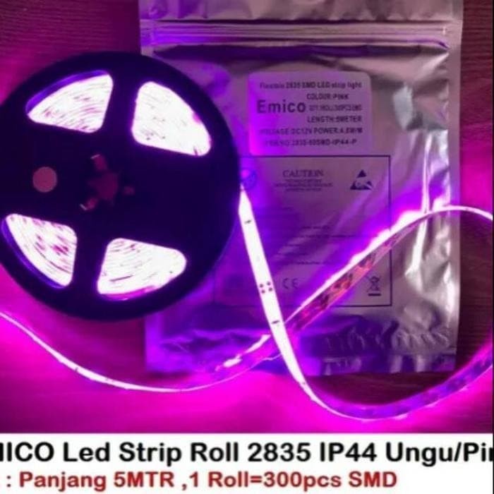 Lampu Led strip ungu smd 2835 3528 IP44 Pink Merah muda waterproof 5m 12v 4,8w hias kamar tidur rgb