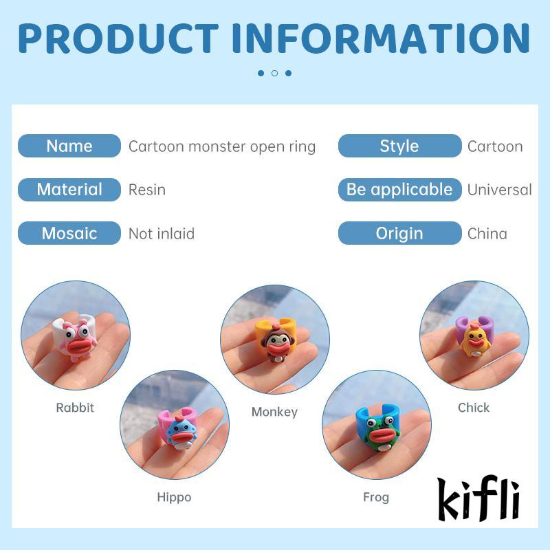 Cincin Model Terbuka Desain Monster Kartun Bahan Resin Untuk Musim Panas
