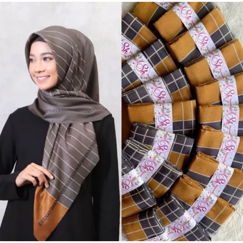 HIJAB SEGI EMPAT DEENAY  LINE GRAY  SUPER VOAL PREMIUM