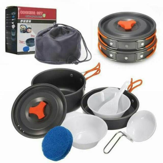 [Bisa COD] Paket Hemat Kompor Dan Wajan Cooking Set DS200 &amp; Stove Portable K202 Camping Outdoor