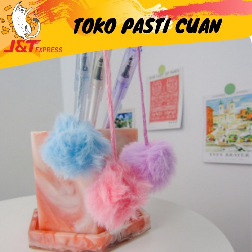 

pulpen gel gantungan pom om pen lucu unik bolpen fancy imut tinta hitam termurah bisa COD import