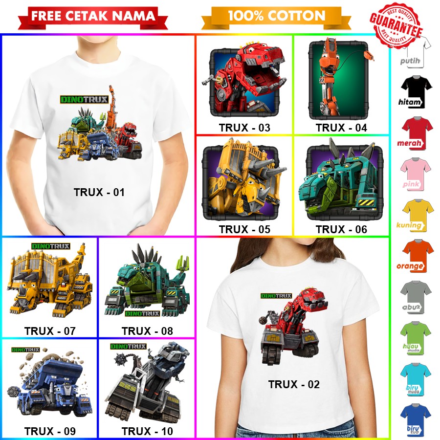 [FREE NAMA!!] Baju Kaos COUPLE  ANAK DAN DEWASA DINOTRUX BANYAK MOTIF