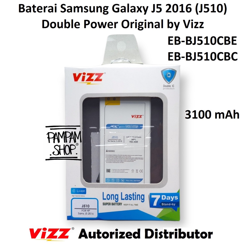 Baterai Vizz Double Power Original Samsung Galaxy J5 2016 J510 EB-BJ510CBE EB-BJ510CBC Batre Batrai Battery Ori HP Handphone