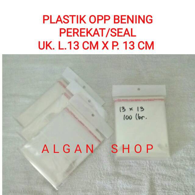 

Plastik OPP Perekat 13 x 13 Cm Isi 100 Pcs Lem Seal Bungkus Kantong Bening Putih Transparan