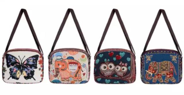 Tas selempang oval karakter owl dan elephant