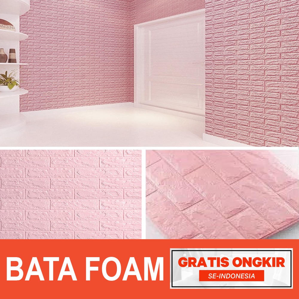 Wallpaper Dingding 3D Foam Motif Batu Bata /  Dekorasi Dinding Kamar Murah-FOAM BATA PINK 77CM